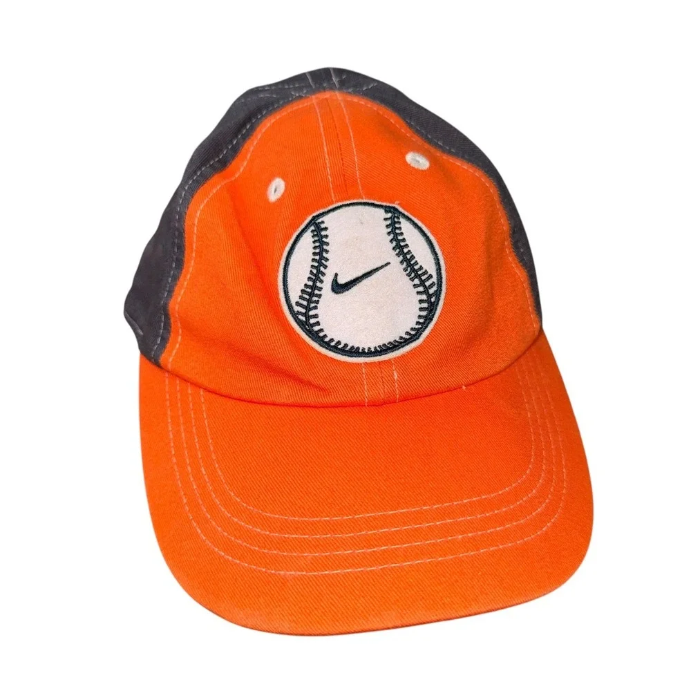 Nike Baseball Cap Kids Boys Pre-Owned Hat Orange Grey White‎ Embroidered Swoosh